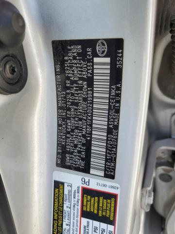 4T1BF1FK4DU219981 - 2013 TOYOTA CAMRY L 银色 照片 12