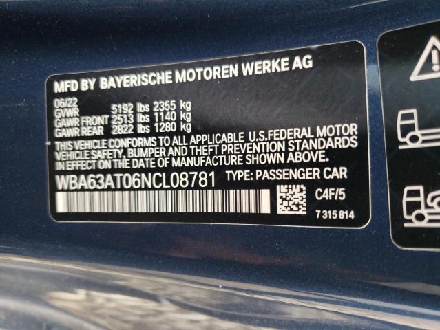 WBA63AT06NCL08781 - 2022 BMW M440XI BLUE photo 12