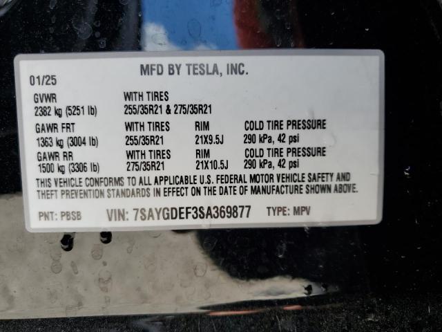 7SAYGDEF3SA369877 - 2025 TESLA MODEL Y BLACK photo 12