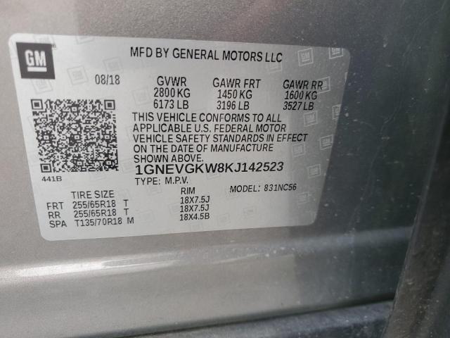 1GNEVGKW8KJ142523 - 2019 CHEVROLET TRAVERSE LT GRAY photo 13