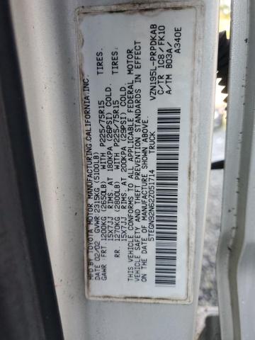 5TEGN92N62Z051714 - 2002 TOYOTA TACOMA DOUBLE CAB PRERUNNER SILVER photo 12