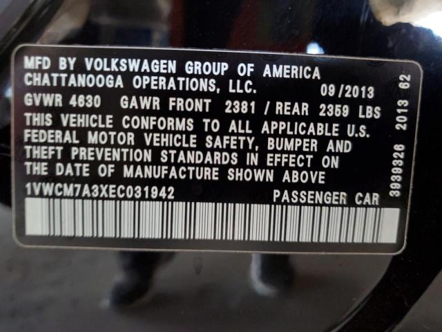 1VWCM7A3XEC031942 - 2014 VOLKSWAGEN PASSAT SEL BLACK photo 12