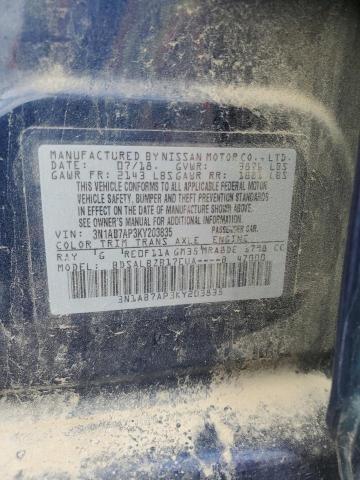 3N1AB7AP3KY203835 - 2019 NISSAN SENTRA S Көк фото 12