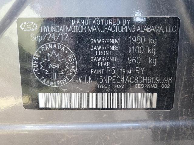 5NPEC4AC8DH609598 - 2013 HYUNDAI SONATA SE 灰色 照片 12