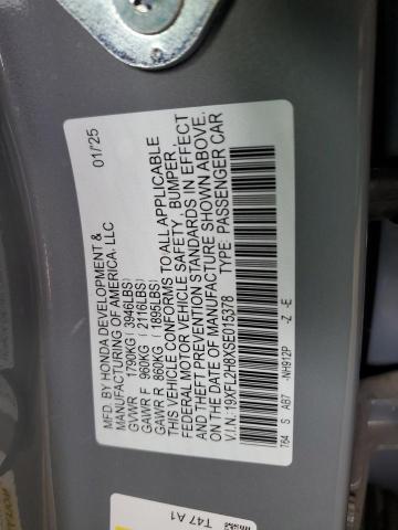 19XFL2H8XSE015378 - 2025 HONDA CIVIC SPORT Сірий фото 13