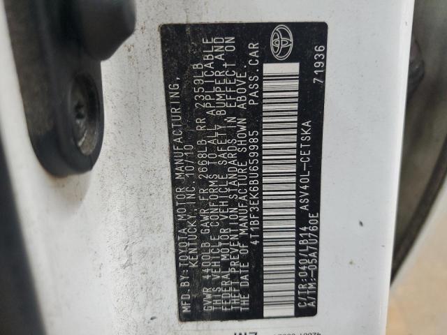 4T1BF3EK6BU659985 - 2011 TOYOTA CAMRY BASE WHITE photo 12