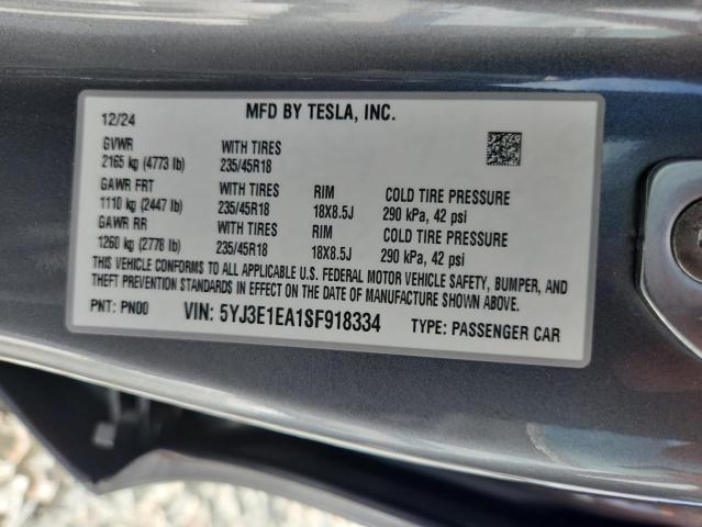 5YJ3E1EA1SF918334 - 2025 TESLA MODEL 3 Boz foto 13