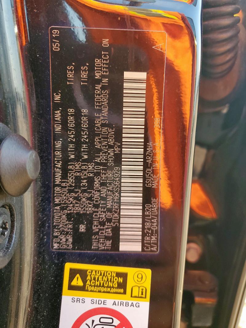 5TDKZRFH6KS564929 - 2019 TOYOTA HIGHLANDER SE 黑色 照片 14