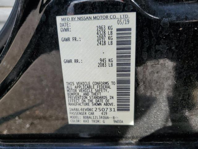 1N4BL4EV0KC250731 - 2019 NISSAN ALTIMA SL BLACK photo 12