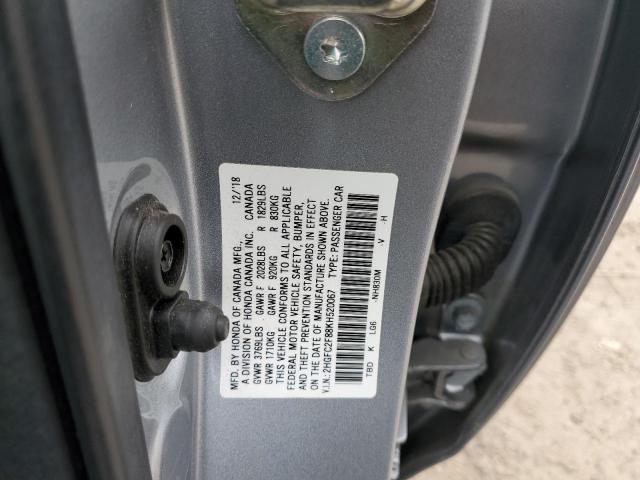 2HGFC2F88KH520067 - 2019 HONDA CIVIC SPORT SILVER photo 12