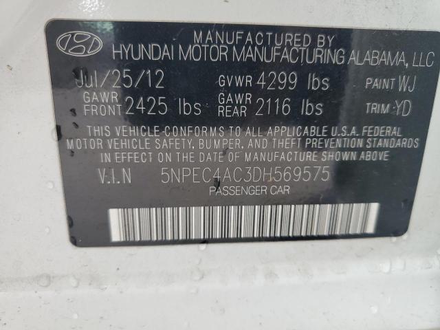 5NPEC4AC3DH569575 - 2013 HYUNDAI SONATA SE WHITE photo 12
