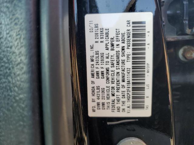 1HGCP2F81BA111432 - 2011 HONDA ACCORD EXL BLACK photo 12