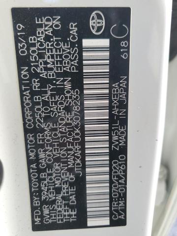 JTDKARFU0K3078235 - 2019 TOYOTA PRIUS თეთრი ფოტო 12