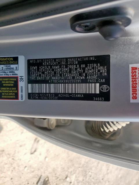 4T1BE46KX8U255295 - 2008 TOYOTA CAMRY CE SILVER photo 12