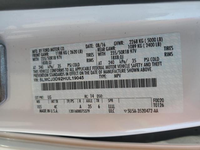 5LMCJ3D92HUL19045 - 2017 LINCOLN MKC RESERVE Beyaz fotoğraf 13