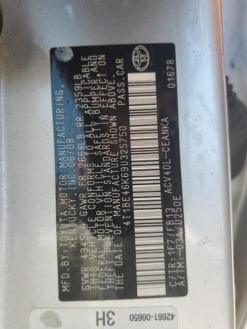 4T1BE46K69U325750 - 2009 TOYOTA CAMRY BASE فضي صورة 12