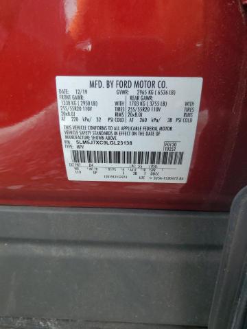 5LM5J7XC9LGL23138 - 2020 LINCOLN AVIATOR RESERVE Kırmızı fotoğraf 12