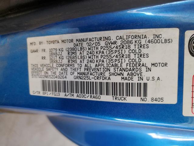 5TETU22N65Z049264 - 2005 TOYOTA TACOMA X-RUNNER ACCESS CAB BLUE photo 12