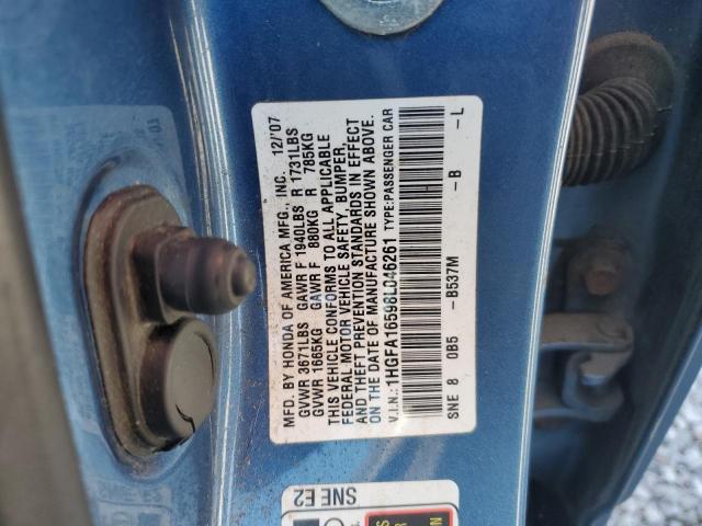 1HGFA16598L046261 - 2008 HONDA CIVIC LX BLUE photo 12