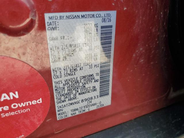 5N1AT2MVXGC890833 - 2016 NISSAN ROGUE S RED photo 13