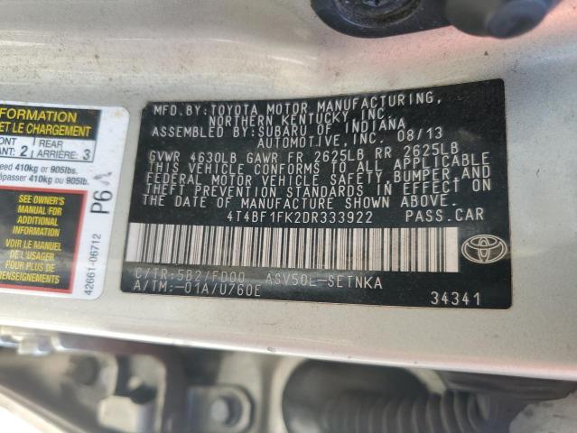 4T4BF1FK2DR333922 - 2013 TOYOTA CAMRY L TAN photo 12