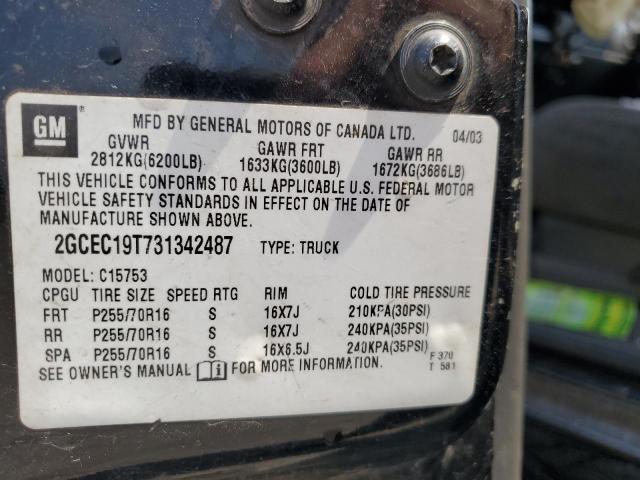 2GCEC19T731342487 - 2003 CHEVROLET SILVERADO C1500 黑色 照片 12
