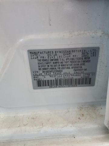 3N1AB7AP2JY304833 - 2018 NISSAN SENTRA S WHITE photo 13