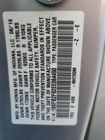 19XFB2F92EE064450 - 2014 HONDA CIVIC EXL 银色 照片 13