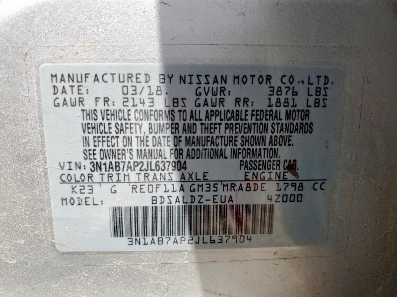 3N1AB7AP2JL637904 - 2018 NISSAN SENTRA S 银色 照片 13