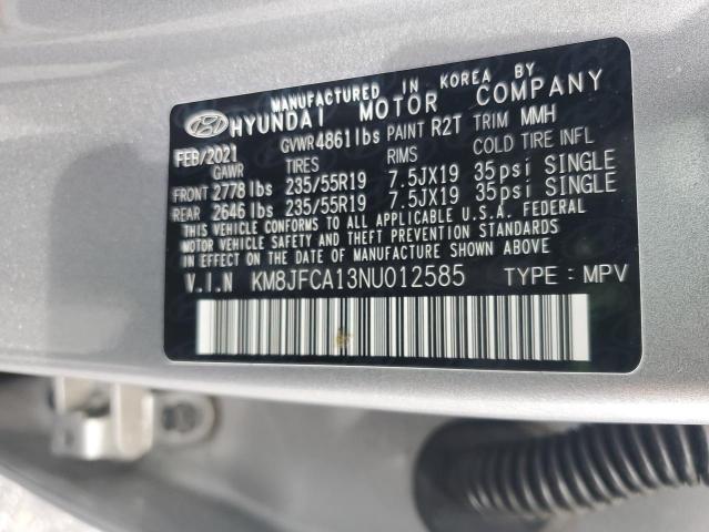 KM8JFCA13NU012585 - 2022 HYUNDAI TUCSON SEL CONVENIENCE SILVER photo 13