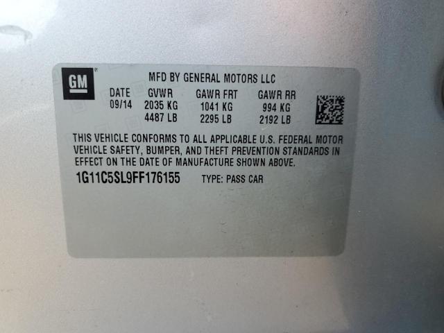 1G11C5SL9FF176155 - 2015 CHEVROLET MALIBU 1LT SILVER photo 13