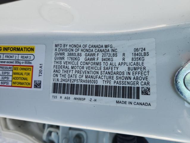 2HGFE2F57RH595093 - 2024 HONDA CIVIC SPORT WHITE photo 12