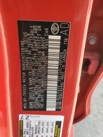 2T1KR32E76C572674 - 2006 TOYOTA COROLLA MA XR RED photo 12