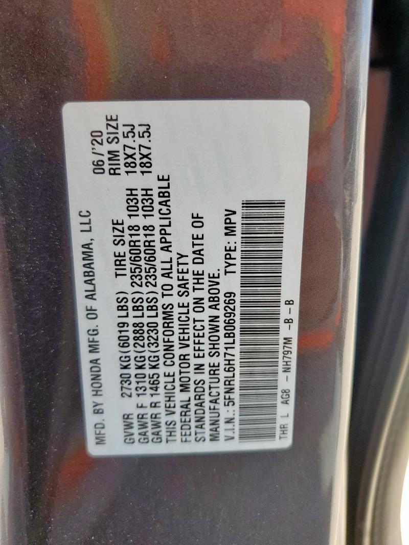 5FNRL6H71LB069269 - 2020 HONDA ODYSSEY EXL CHARCOAL photo 14