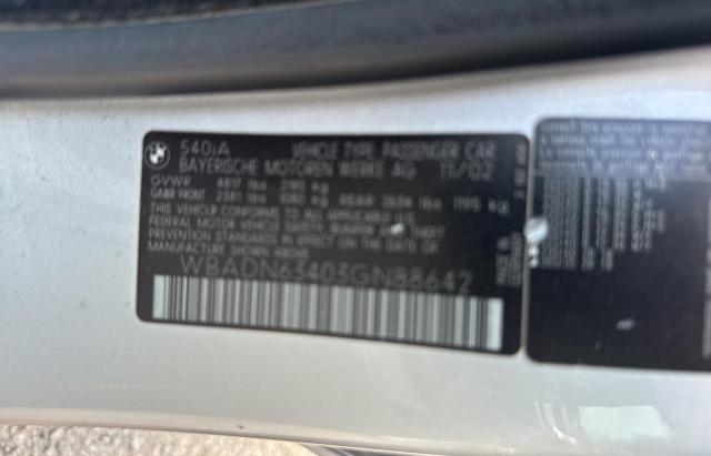 WBADN63403GN88642 - 2003 BMW 540 I AUTOMATIC SILVER photo 10