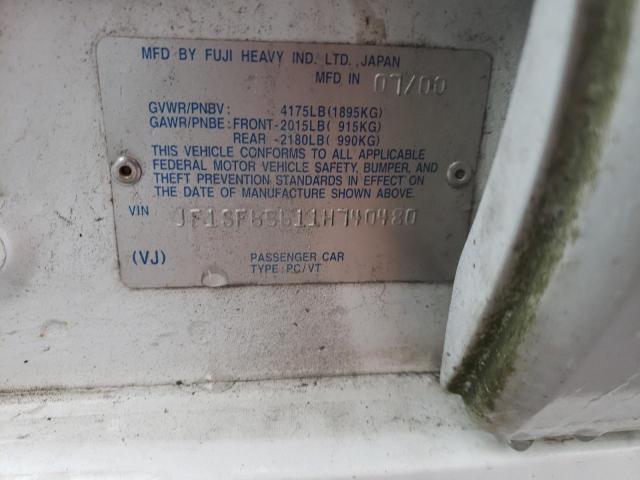JF1SF65611H740480 - 2001 SUBARU FORESTER S WHITE photo 12