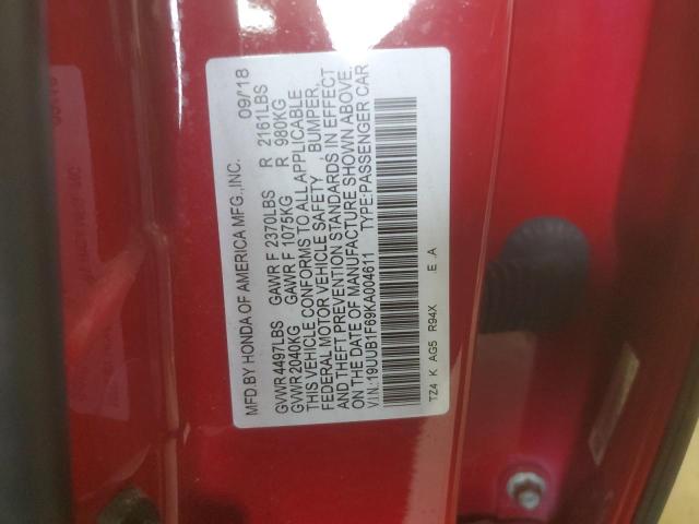 19UUB1F69KA004611 - 2019 ACURA TLX TECHNOLOGY Կարմիր լուսանկար 12