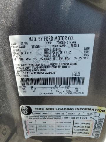 1FTEW1E89AFC28036 - 2010 FORD F150 SUPERCREW CHARCOAL photo 12