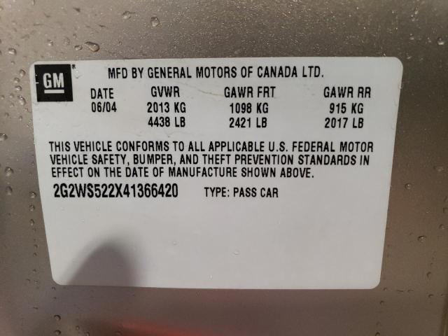 2G2WS522X41366420 - 2004 PONTIAC GRAND PRIX GT2 ოქროსფერი ფოტო 12