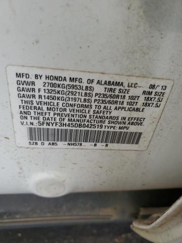 5FNYF3H45DB042519 - 2013 HONDA PILOT EX 白色 照片 13
