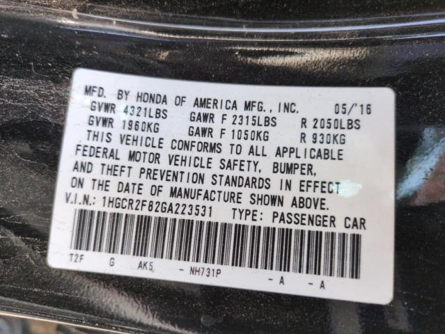 1HGCR2F82GA223531 - 2016 HONDA ACCORD EXL BLACK photo 12