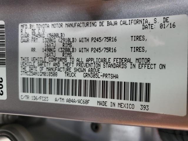 3TMCZ5AN1GM018508 - 2016 TOYOTA TACOMA DOUBLE CAB Күміс фото 12