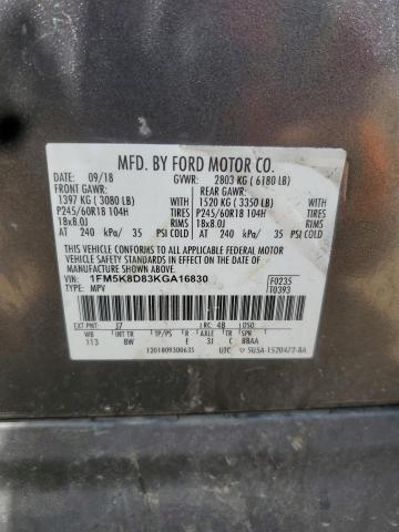 1FM5K8D83KGA16830 - 2019 FORD EXPLORER XLT Сұр фото 13