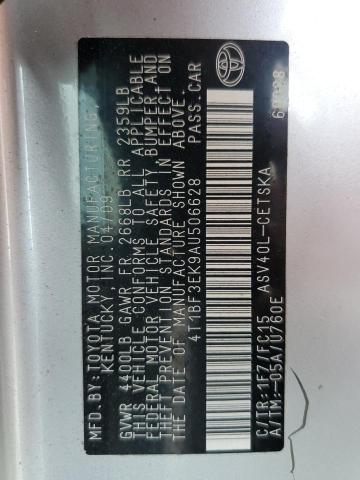 4T1BF3EK9AU506628 - 2010 TOYOTA CAMRY BASE SILVER photo 12