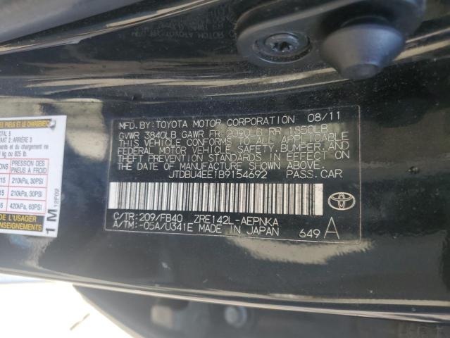 JTDBU4EE1B9154692 - 2011 TOYOTA COROLLA BASE BLACK photo 12