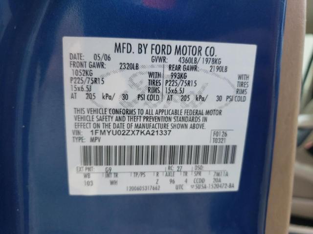 1FMYU02ZX7KA21337 - 2007 FORD ESCAPE XLS BLUE photo 12