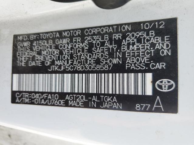 JTKJF5C78D3058587 - 2013 TOYOTA SCION TC 白色 照片 13