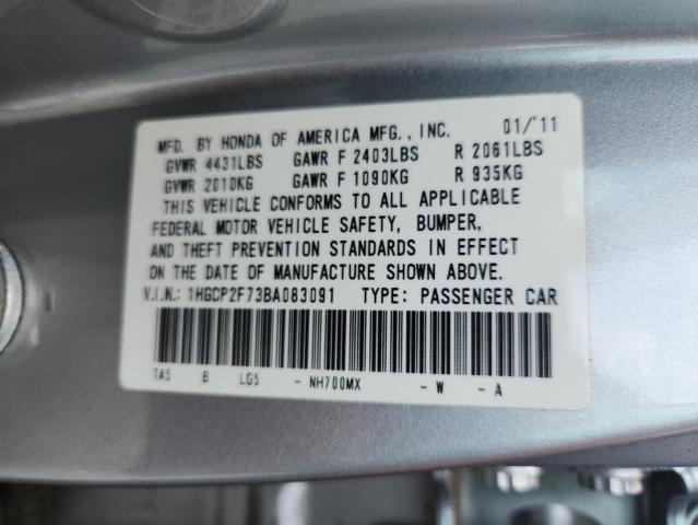 1HGCP2F73BA083091 - 2011 HONDA ACCORD EX Серебристый фото 12