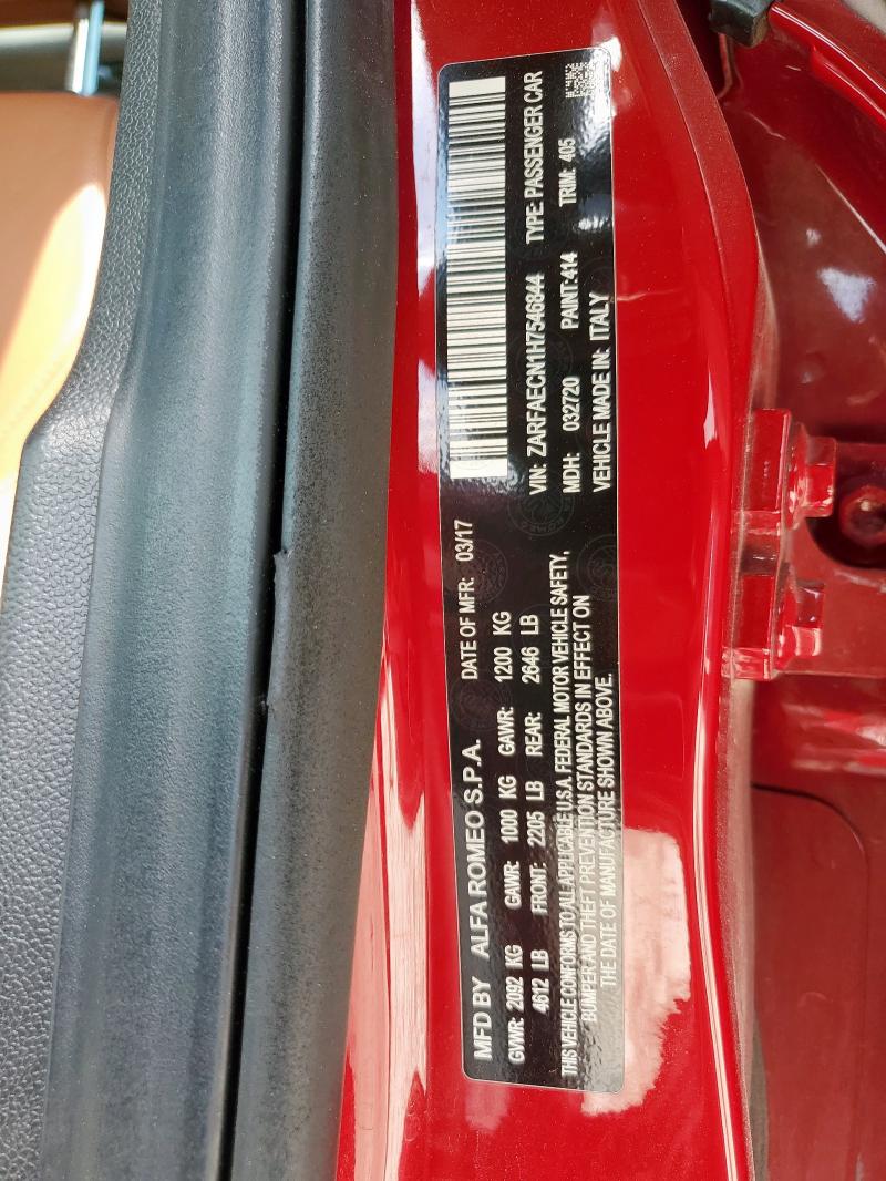 ZARFAECN1H7546844 - 2017 ALFA ROMEO GIULIA TI წითელი ფოტო 13