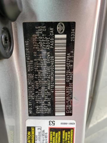 4T1BZ1HK2KU024026 - 2019 TOYOTA CAMRY XSE 银色 照片 12